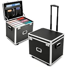 Locking Rolling File Box with Wheels, 19.2" L Portable Aluminum Alloy Storage Case on Wheels, Mobile Business Document Organizer with Handle for Home Office Travel Black
