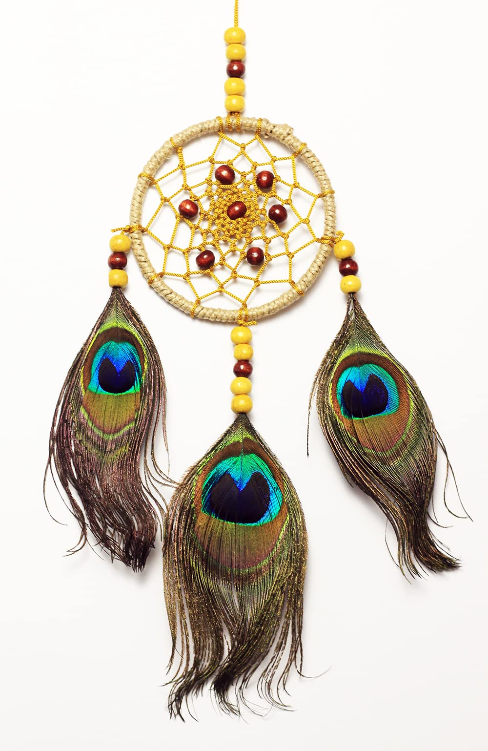 Dream Catcher Dashboard Hanging for Car, Decorative Showpiece for Decoration, for Good Vibes, Postive Energy & Protection - Small/Mini 3 Inch (Peacock Golden)