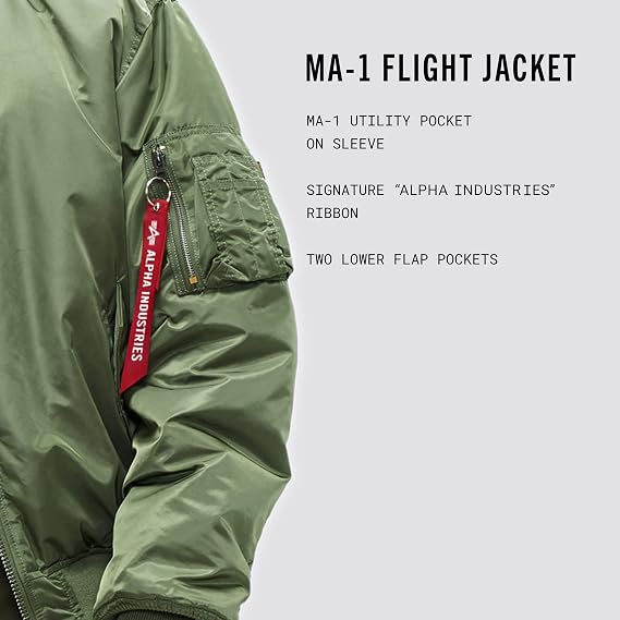 Alpha Industries MA-1 Bomber Flight Jacket - Fighter Pilot Flight Jacket - Sage, 2XL