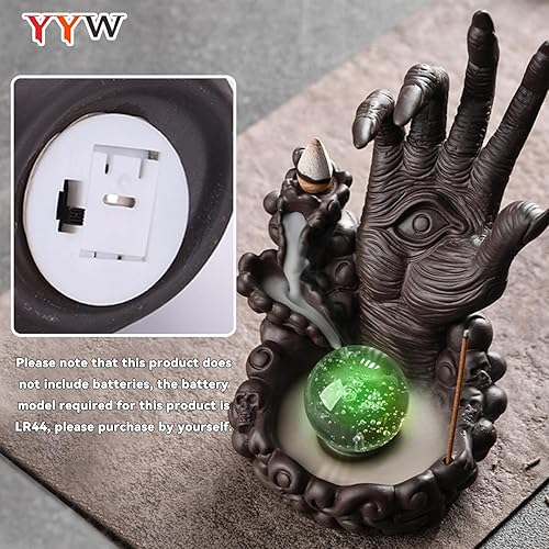 Miniatura 3 de YYW Soporte de incienso de cerámica, quemador de incienso de cascada de flujo de mano con ojos, cascada de incienso con 20 conos de incienso de