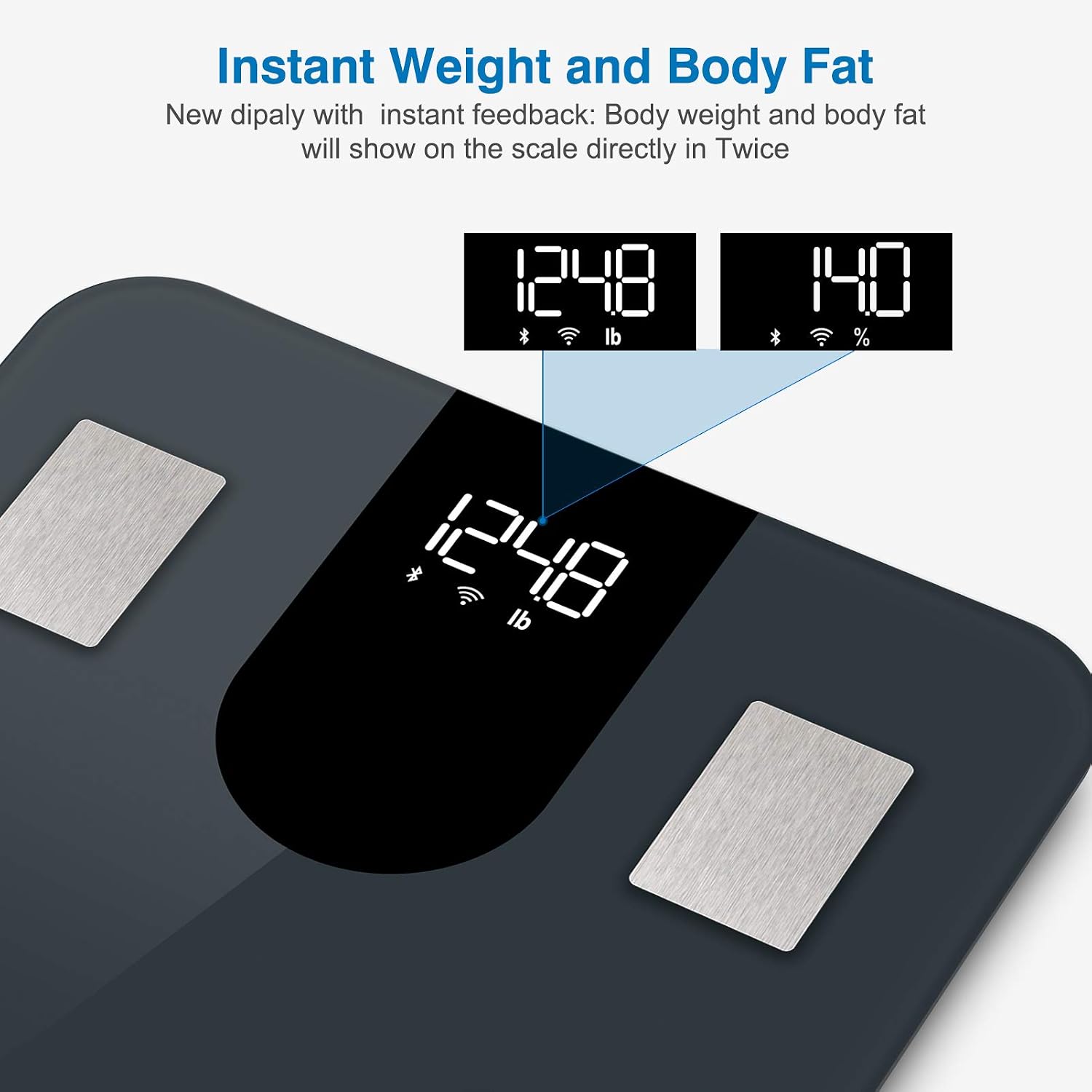 1 BY ONE Digital Scale for Body Weight, Body Fat Scale,BMI, Smart Weighing Bathroom Scale with Water and Muscle, WiFi, Bluetooth,High Capacity- 400 lbs