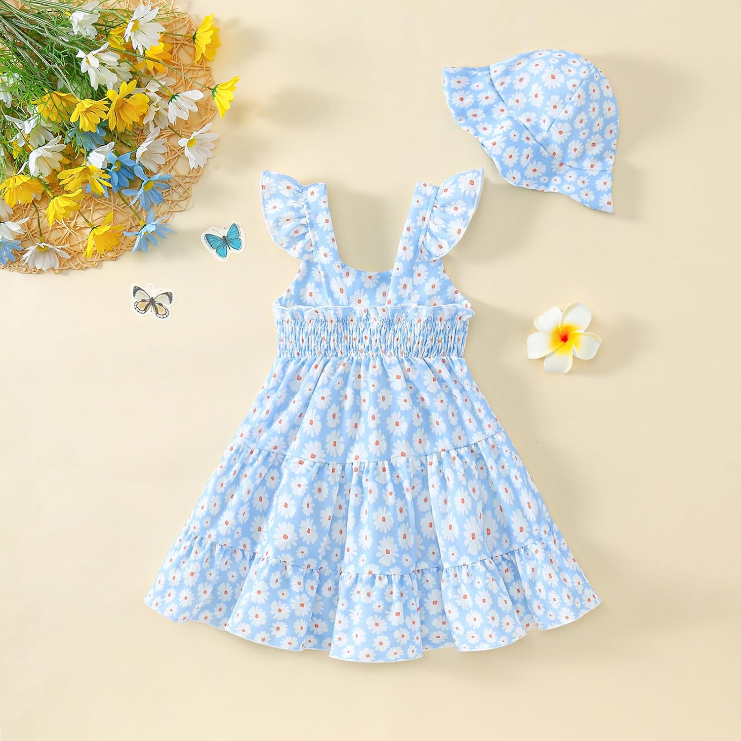 Toddler Baby Girl Dress Summer Clothes Little Girls Ruffle Sleeveless Dresses Kids Beach Sundress with Hat - Image 4
