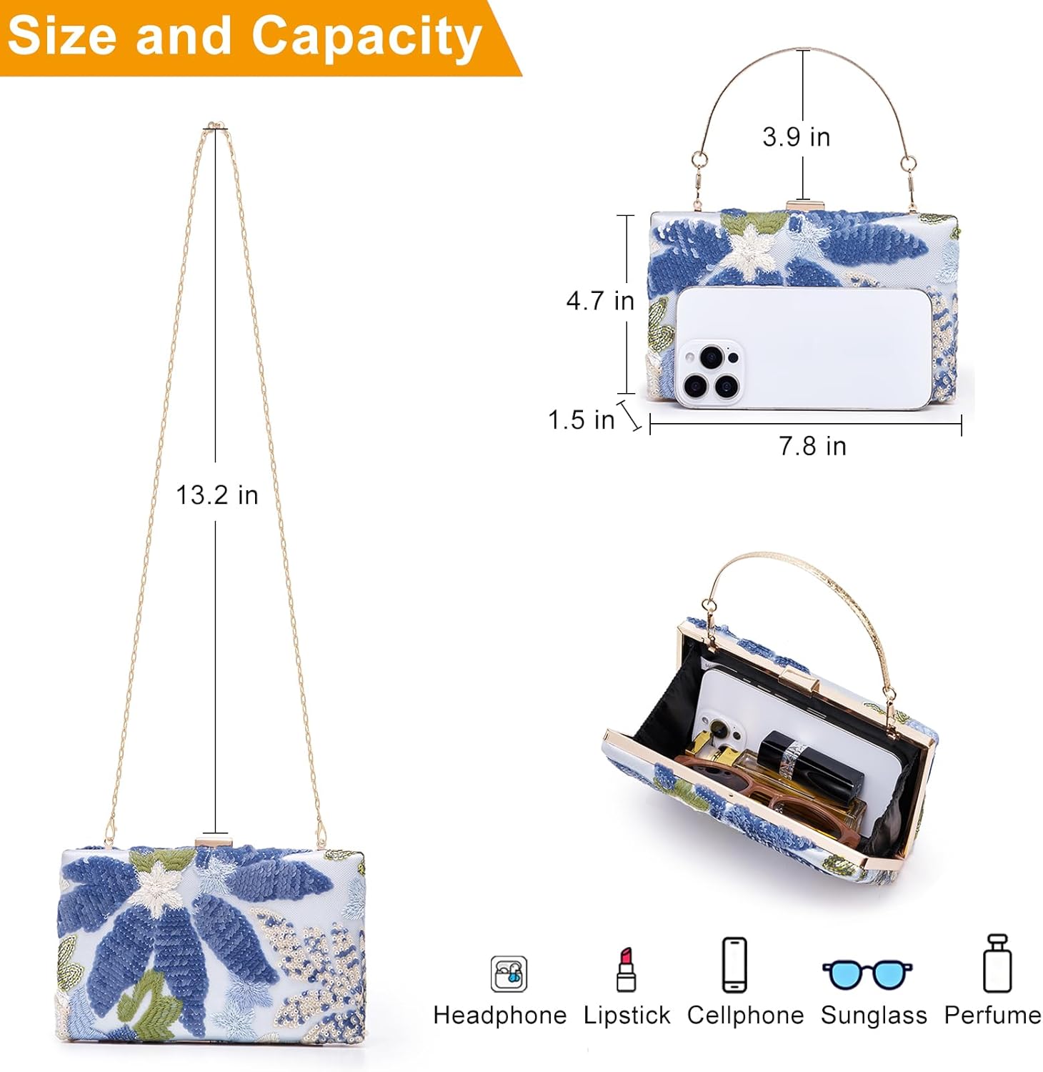 Kseymeir Women Clutch Handbag Evening Shoulder Purse Envelope Evening Bag