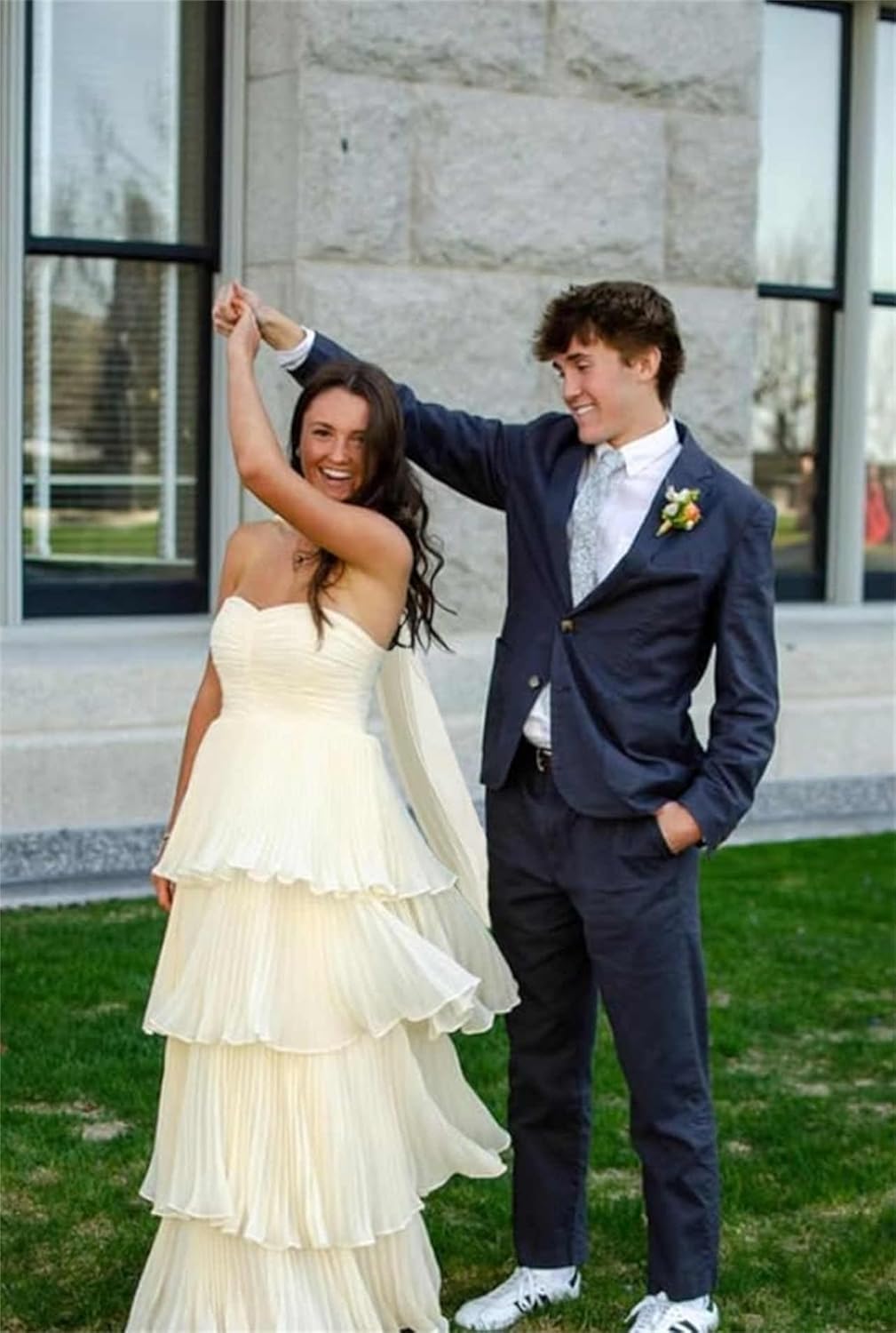 Chiffon Strapless Bridesmaid Dresses for Women Pleated Tiered Formal Prom Evening Dress with Scarf - Image 6