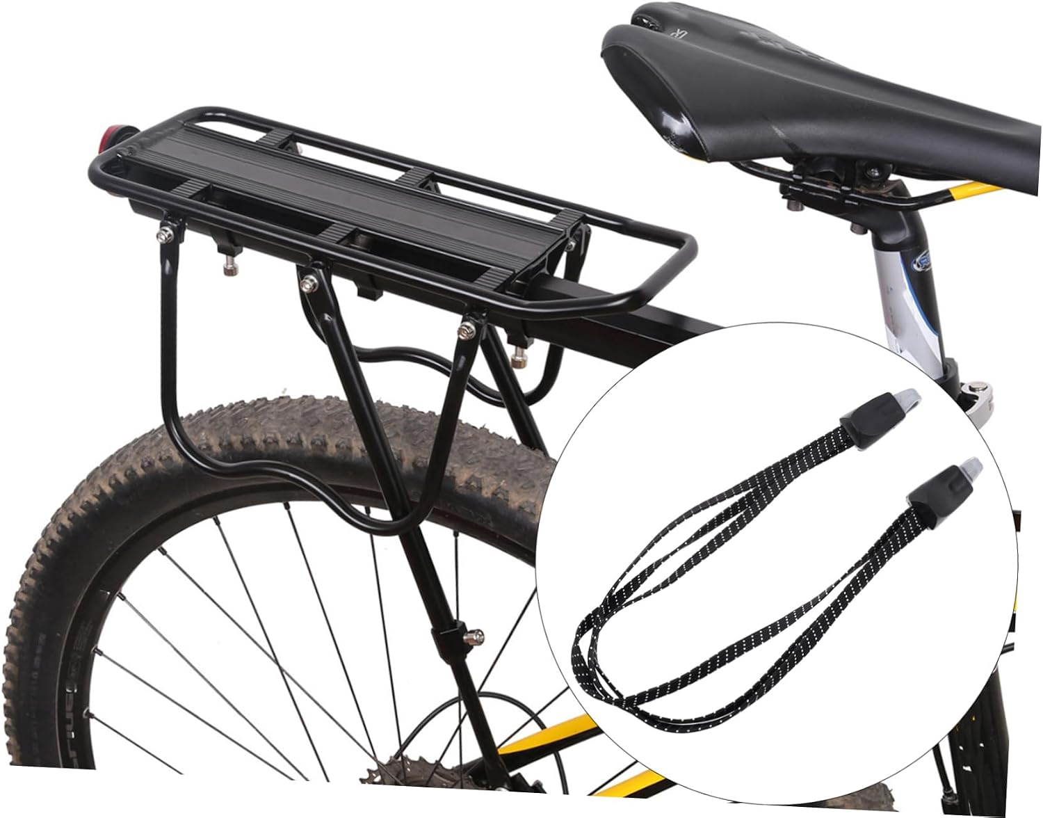 Bike Binding Rope 5Pcs 3 in 1 Elastic Straps for Cargo Rack | Black Rubber Band and Plastic Build, Wide Stretch for Bulky Loads, Helps Protect Frame, Easy to Carry