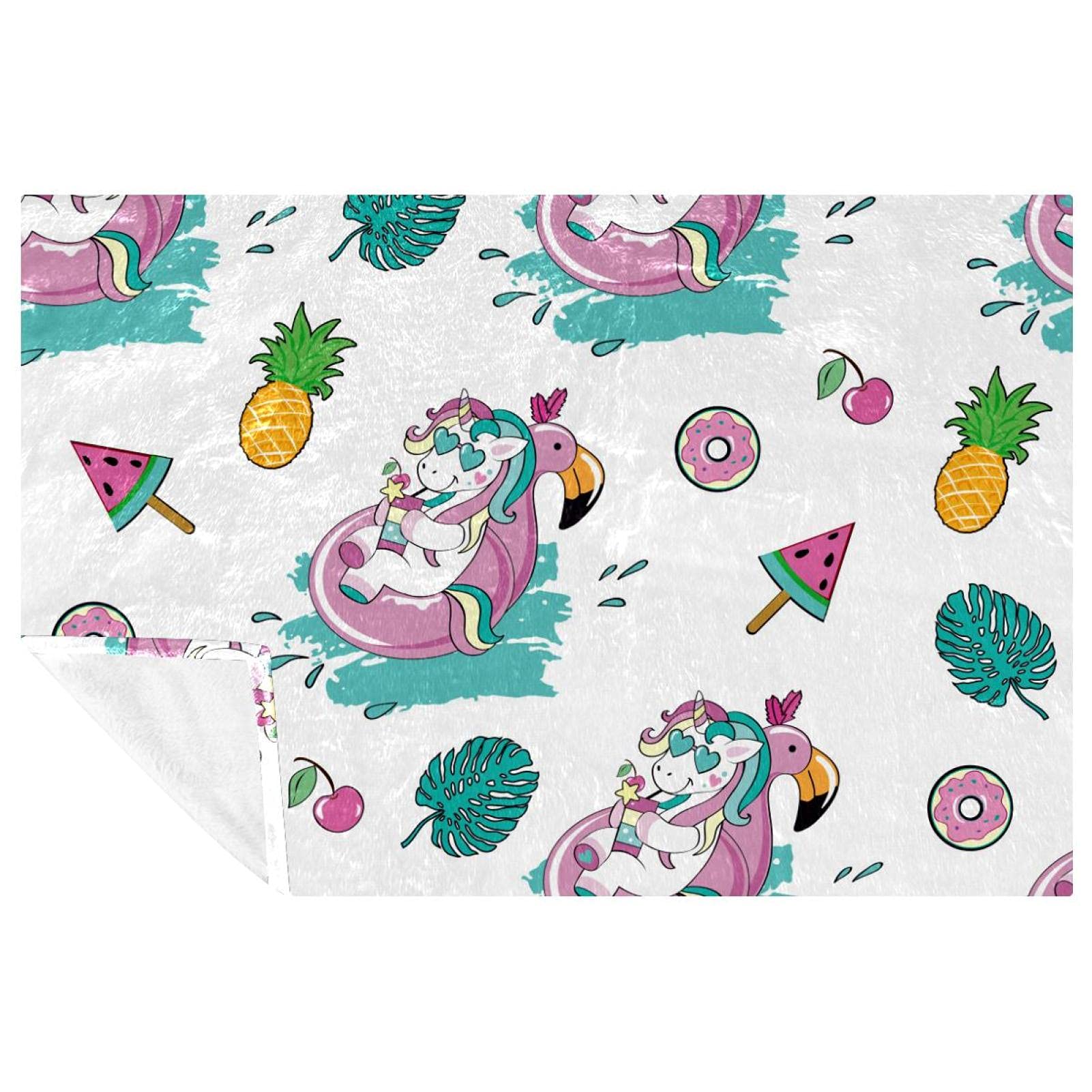 Couverture d'été motif ananas et licorne 150x100 cm pour lit et canapé