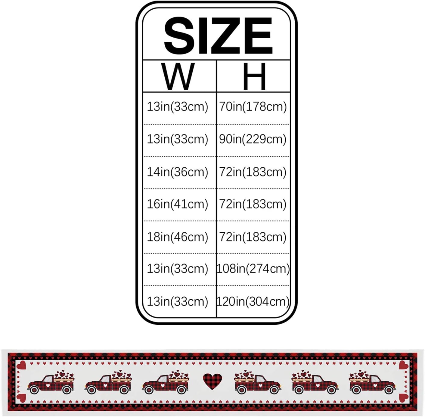 Dining Table Runner Dresser Scarf Linen Burlap Fabric,Happy Valentine's Day Red Black Buffalo Plaid Love Truck Washable Table Runners 70 Inches Long for Farmhouse Home Kitchen Wedding Party Decor