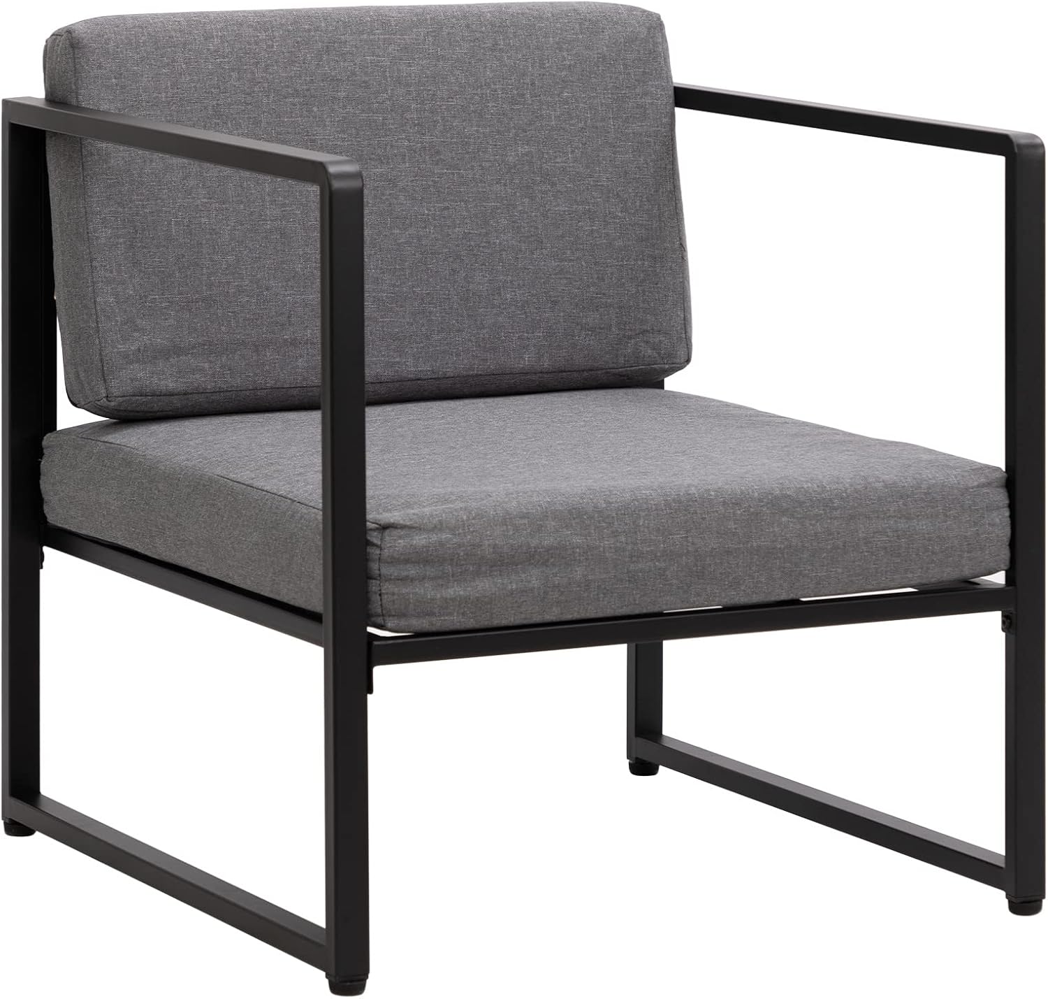 HollyHOME Modern Indoor&Outdoor Cotton Lazy Chair, Accent Metal Frame Armchair with Thick Padded Seat Cushion, Upholstered Lounge Single Sofa, Leisure Reading Chair for Living Room, Patio, Grey