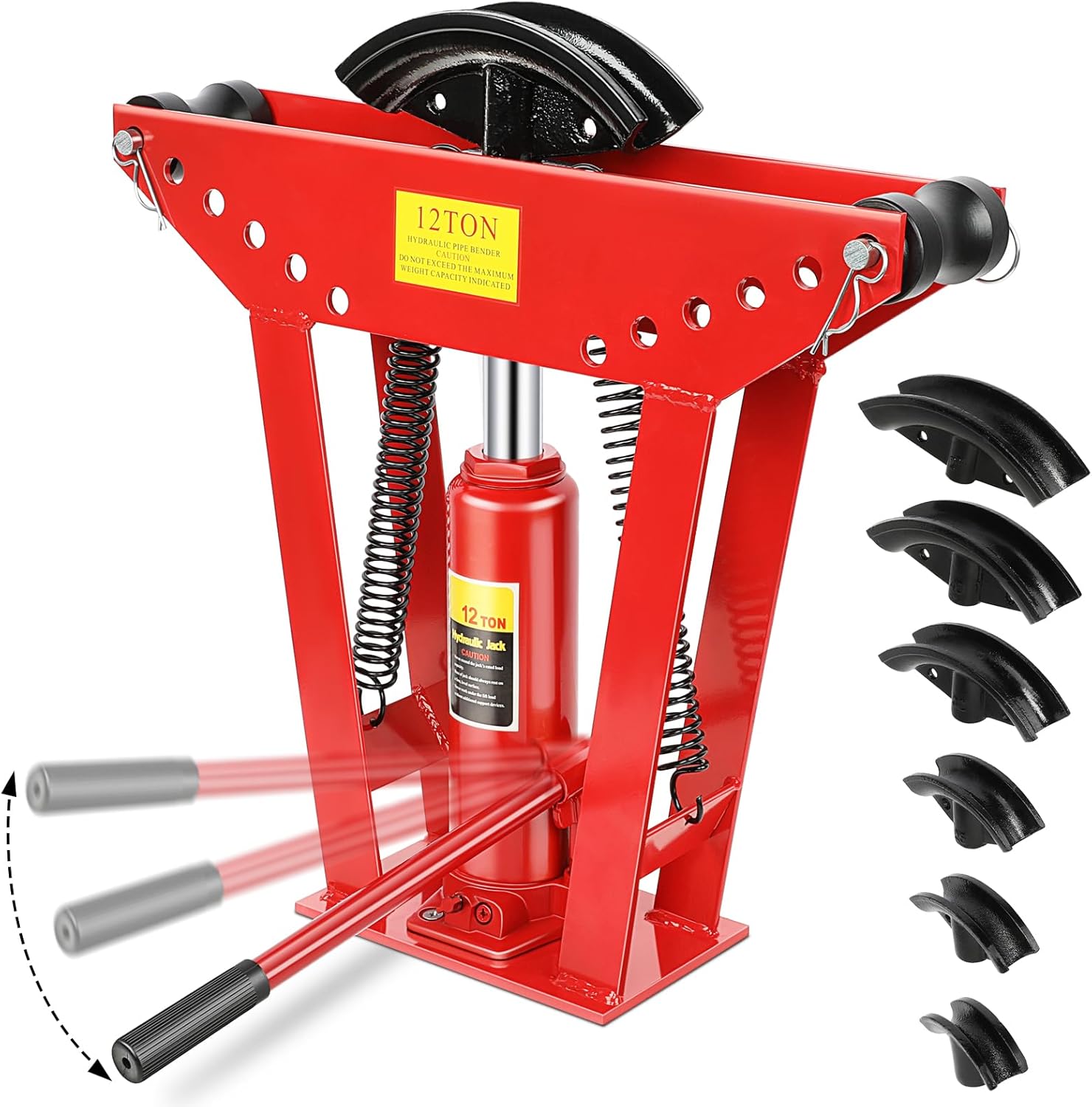 FAHKNS 12 Ton Hydraulic Pipe Bender with 6 Adjustable Dies - 90°-180° Copper Steel Iron Tubing Bender (1/2"-2")