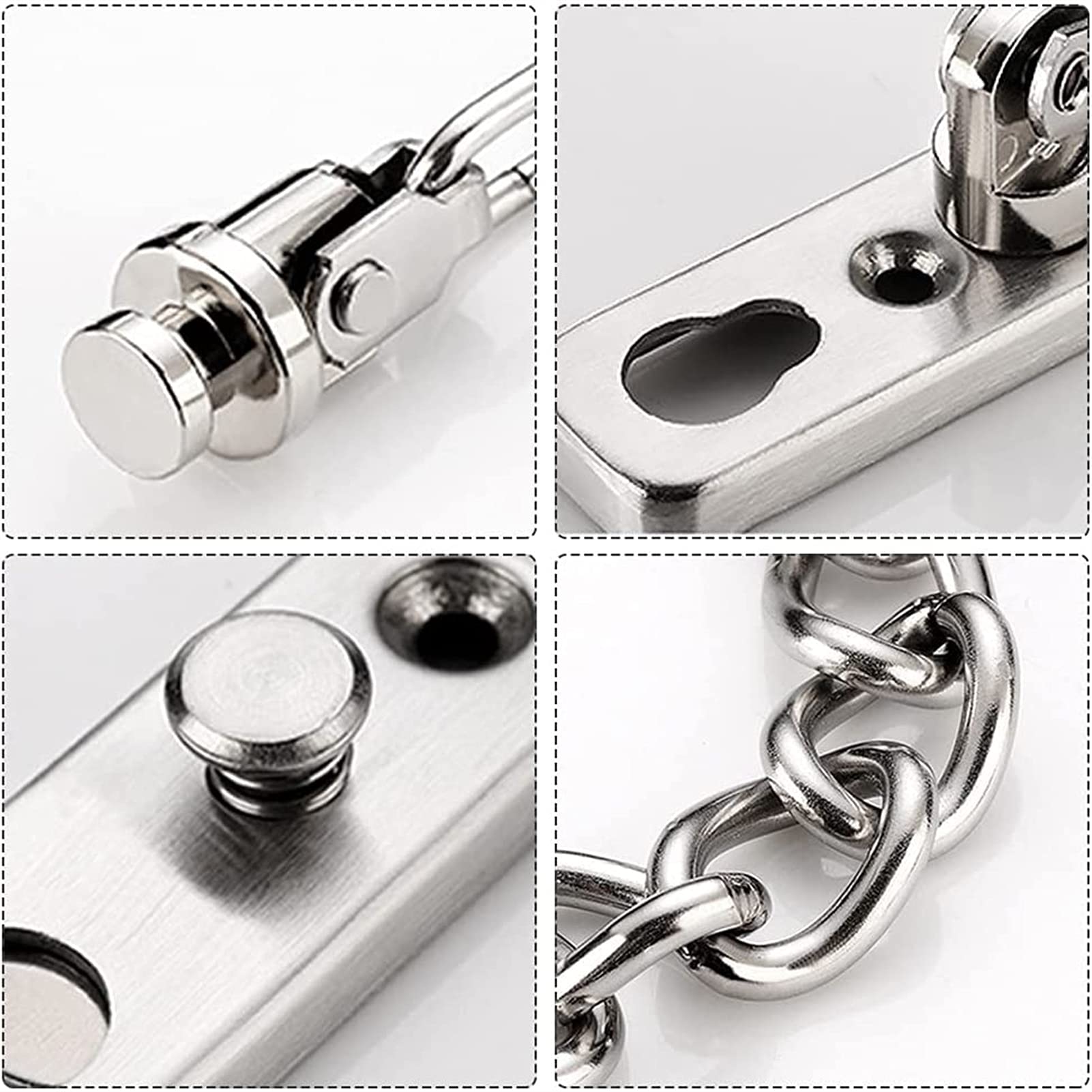 BATLAM Anti-Diebstahl-Kette Türkette Edelstahl Anti-Diebstahl-Schloss Schnalle Haushalt Türriegel Türschnalle Anti-Diebstahl-Schnalle Sicherheitsschloss Tür (Farbe : Schwarz) (Silber)