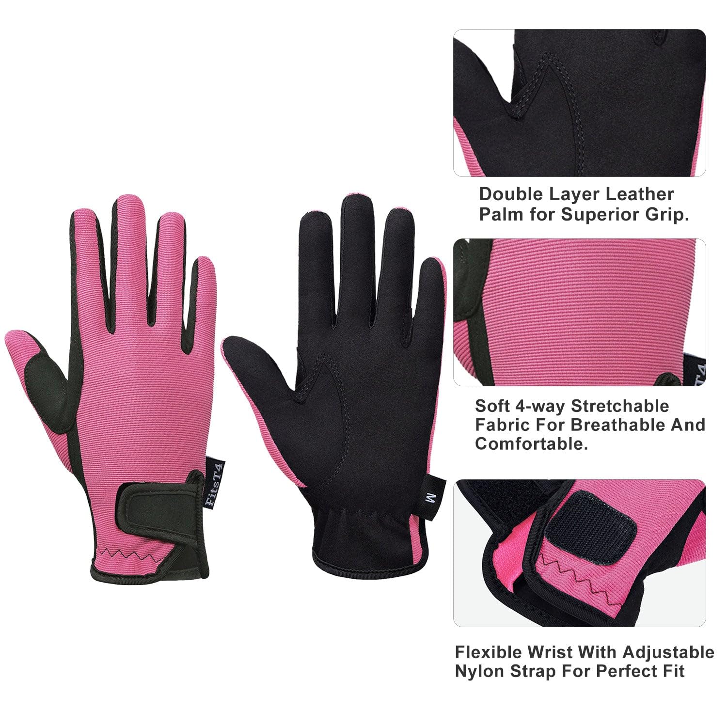 FitsT4 Grip Gants d'équitation pour Enfant Fille garçon 5-14 Ans pour l'équitation, Le Cyclisme, Le Jardinage, en 3 Couleurs