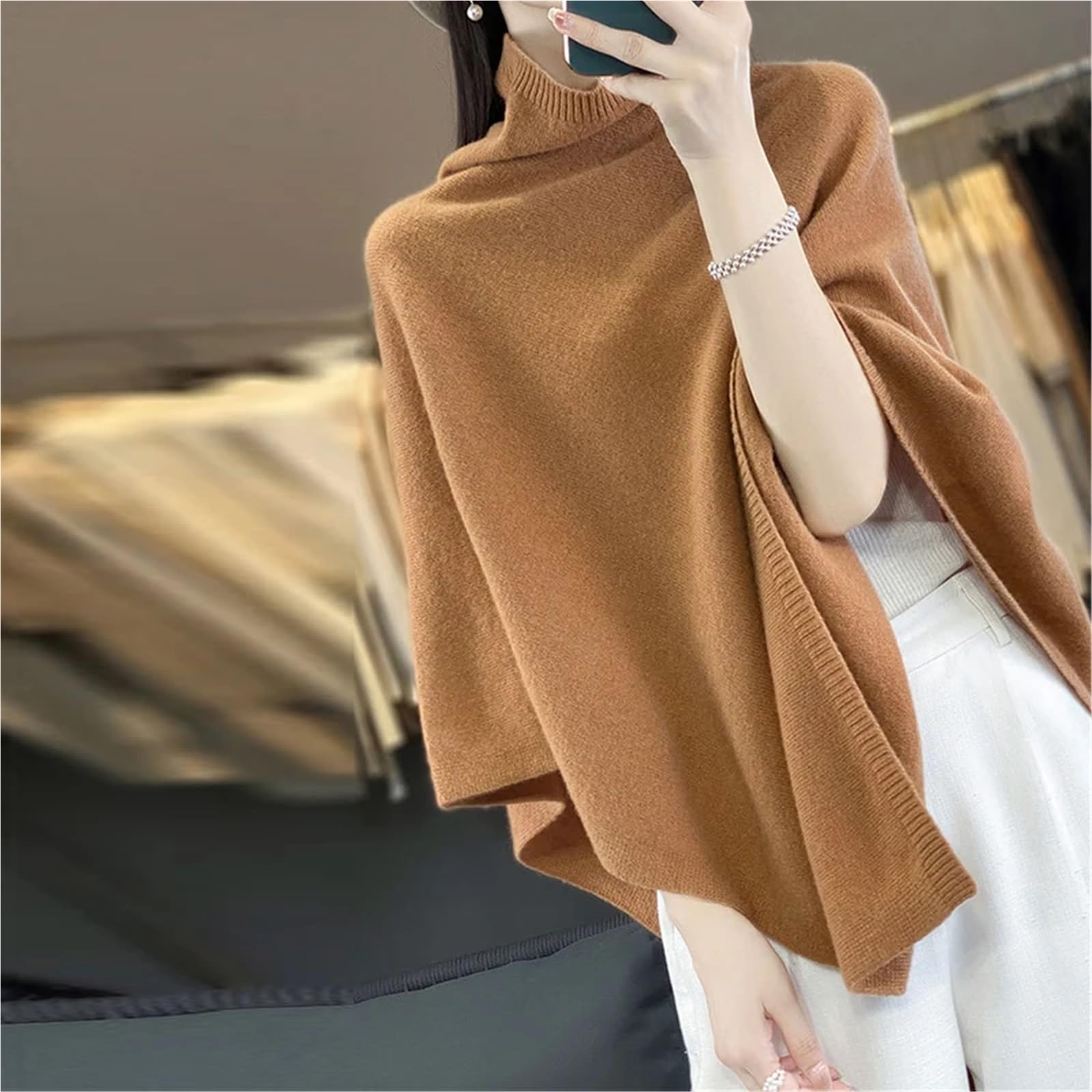 Poncho Dolcevita in Cashmere, Maglione, Scialli, Lavorato a Maglia, Mantello Irregolare, Moda, Morbido, Caldo, Lana, Ampio