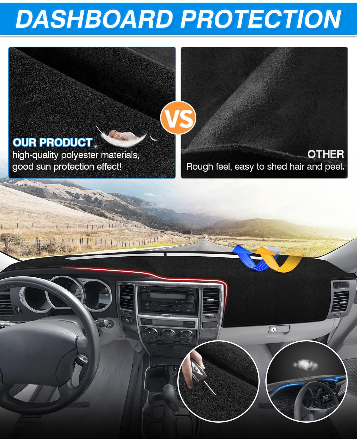 Cartist Dash Cover Compatible with Toyota 4Runner 2003 2004 2005 2006 2007 2008 2009 Accessories Dashboard Cover Mat Non-Slip Carpet Sunshield Glare UV Rays Protector(Without Dash Speaker)