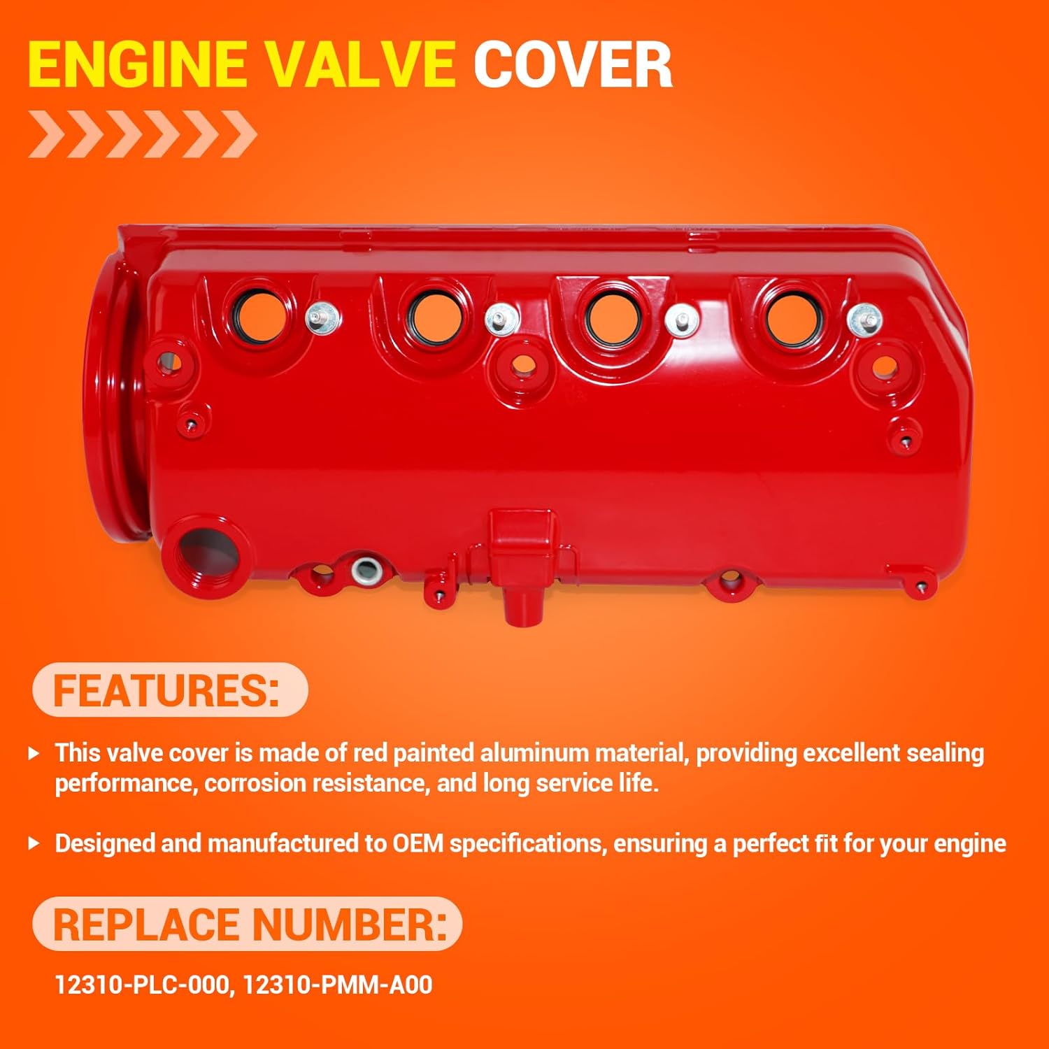 Red Painted Engine Valve Cover with Gasket+ Oil Filler Cap Compatible with Honda Civic 2001 2002 2003 2004 2005 1.7L Replaces # 12310-PLC-000
