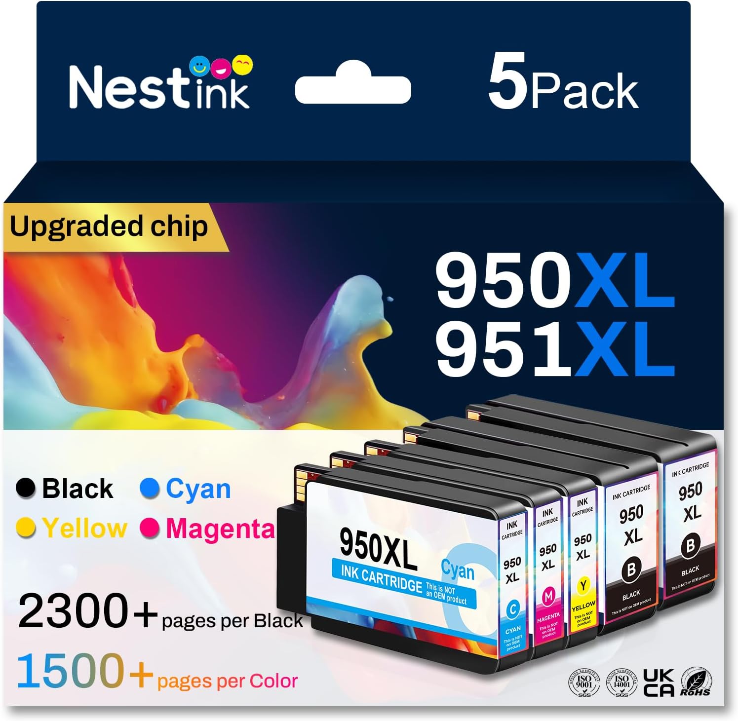 950XL 951XL Combo Compatible for HP 950 XL 951 XL Ink Cartridge Replacement for HP OfficeJet Pro 8600 8610 8620 8100 8630 8660 8640 8615 76DW 251DW (2 Black, 1 Cyan, 1 Magenta, 1 Yellow)