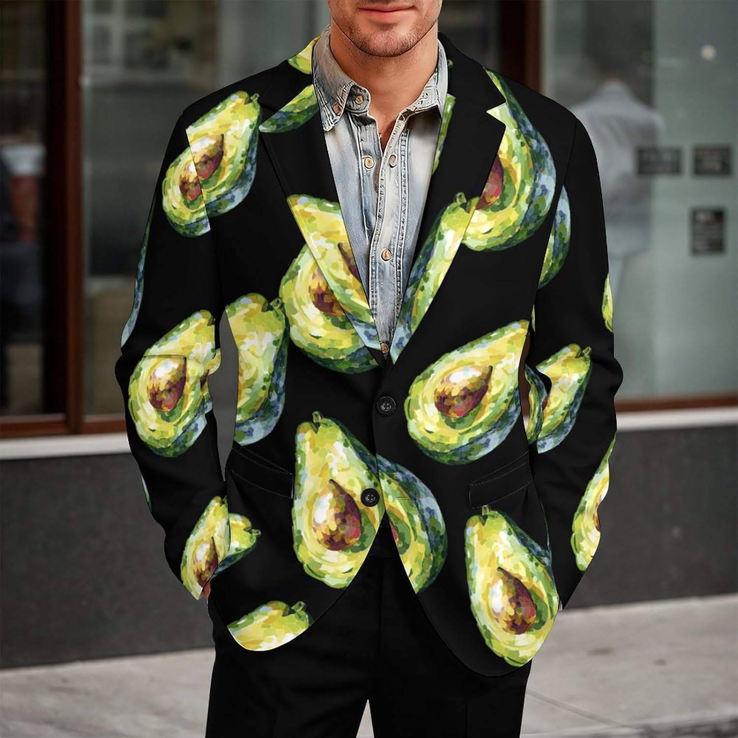 Glitter Avocado Mens Blazer Jacket Business Casual Suit Sport Coats Wedding Party Tuxedo