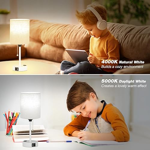 Miniatura 77 de Lámparas de noche pequeñas, 3 modos de color, blanco roto 3000K 4000K 5000K Lámparas de dormitorio con puertos USB C y A, lámparas de mesa de cadena