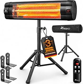 TRESKO® Infrarot Heizstrahler 2500W mit Fernbedienung für Innen & Außen | Wärmestrahler Terrasse mit höhenverstellbarem Stativ | Terrassenstrahler elektrisch 3 Heizstufen | Infrarotstrahler Outdoor