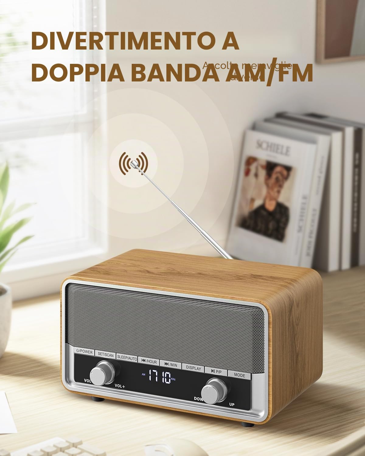 Radio AM FM retrò con spina digitale da parete per camera da letto con display LCD, 40 preset, timer di spegnimento, altoparlante Bluetooth retrò per ufficio, ottimo regalo in legno
