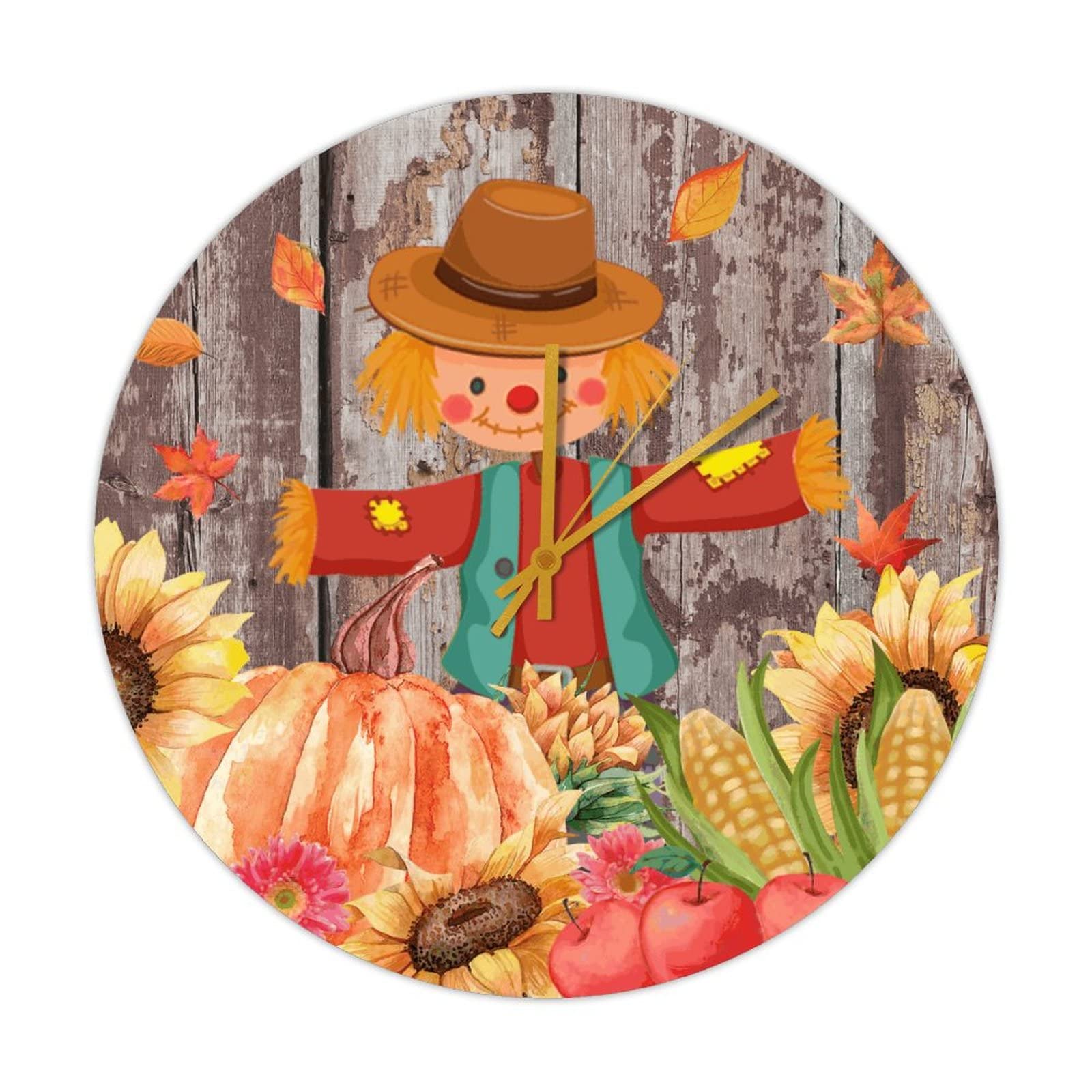Horloge ronde en bois feuilles d'automne silencieuse sans tic-tac grande pendule 38cm