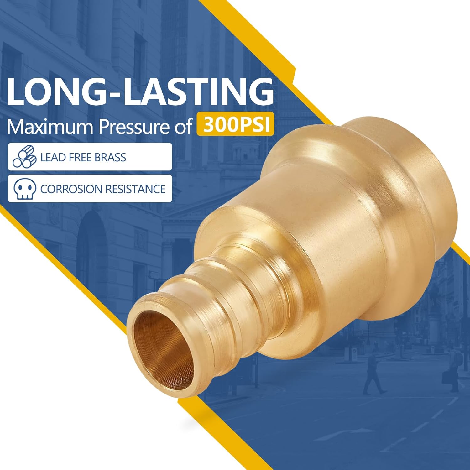 3/4Inch PEX Copper Press Fittings,3/4" Press X 3/4" PEX Crimp Coupling Adapter for Copper and Pex Pipe Connection(10Pack,LF Brass Material)(PEX1807346)