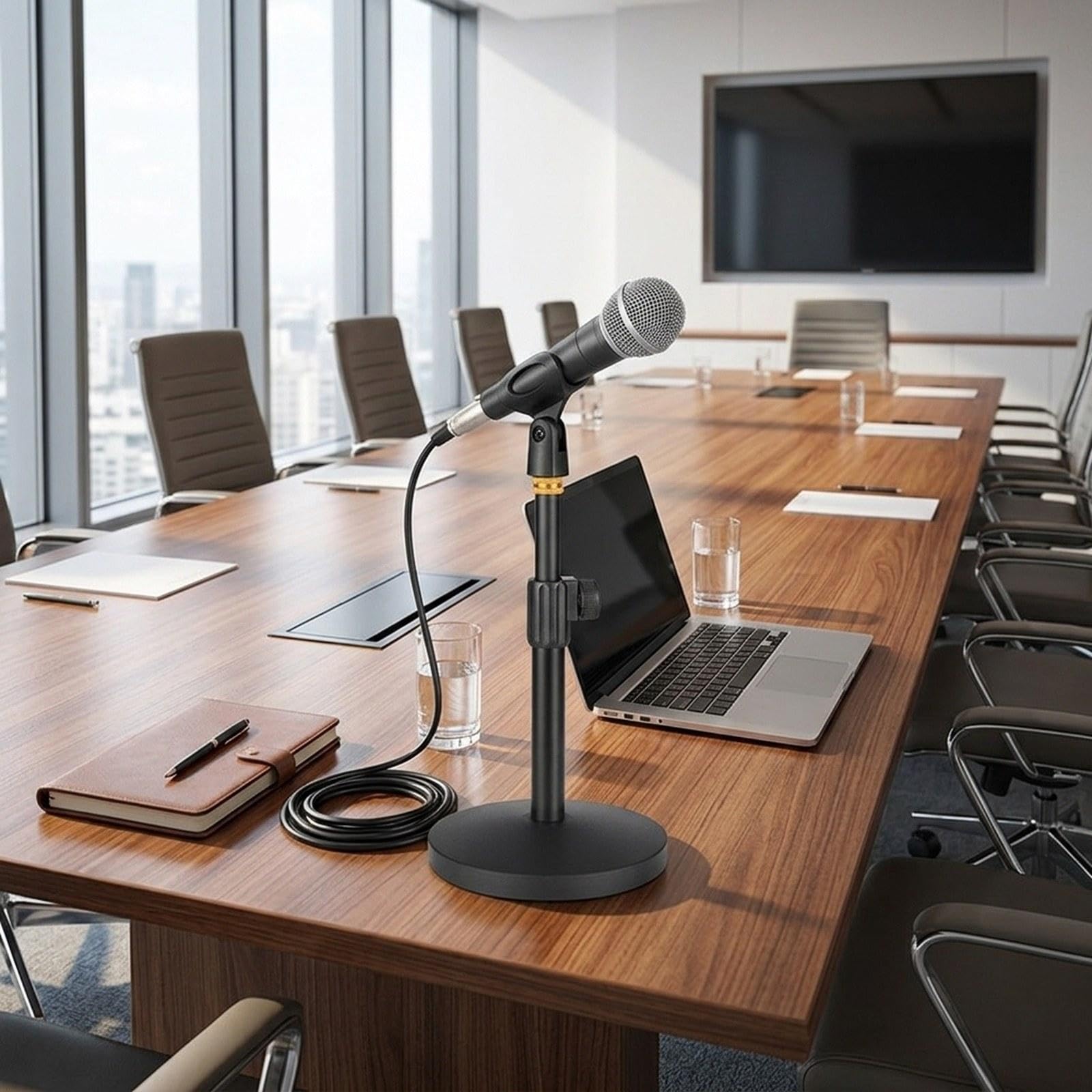 Supporto per microfono, accessorio pratico e robusto con base a disco, ideale per studio di registrazione, conferenze e riunioni, Nero