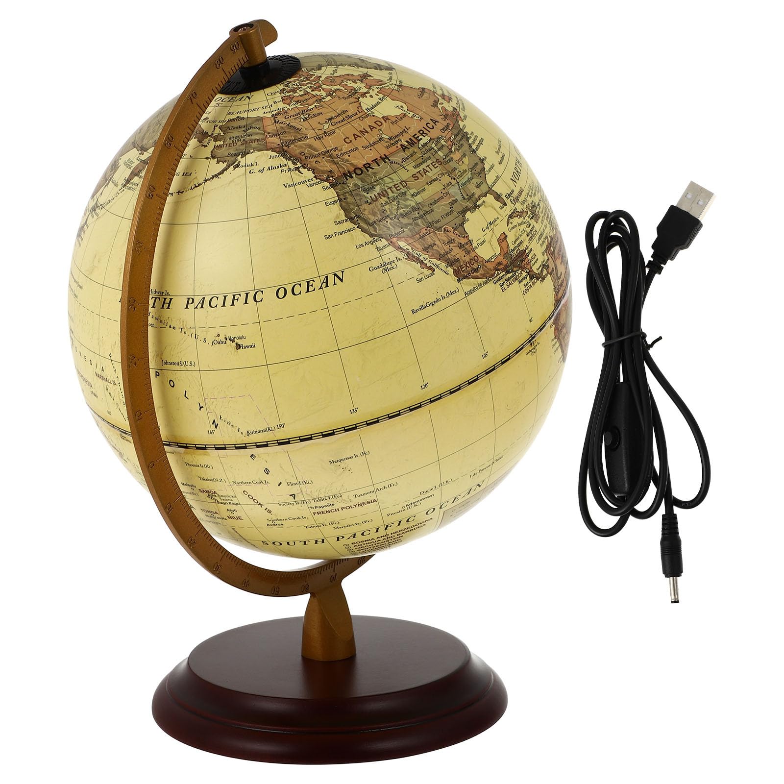 Globo Terráqueo Antiguo Decorativo con Lámpara USB y Enseñanza en Inglés