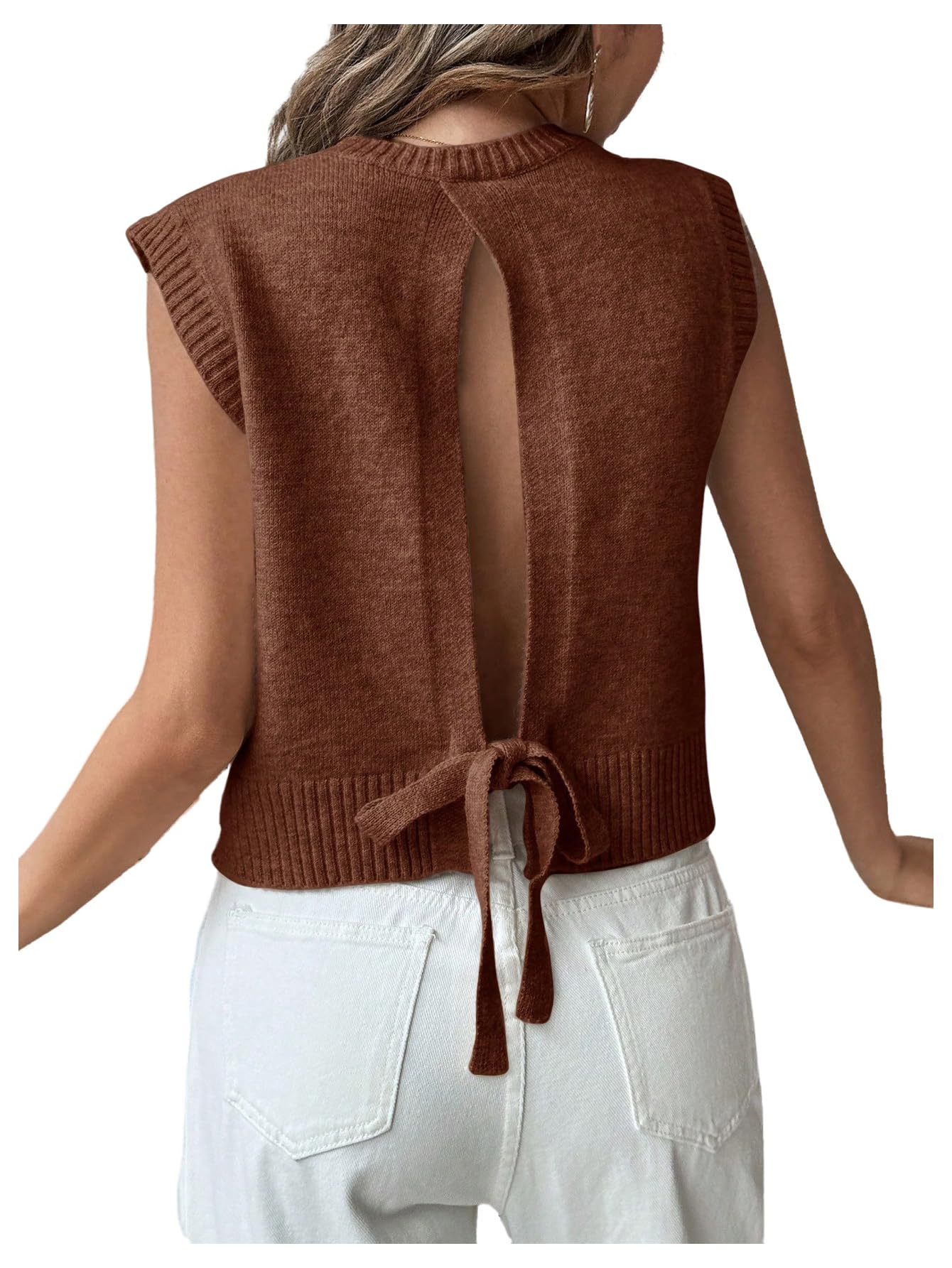 verdusa Women's Backless Tie Knot Knit Sweater Vest Sleeveless Summer Sweater Vest-picture-53