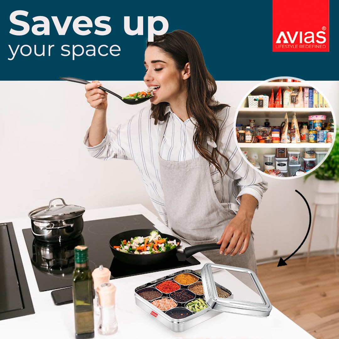 AVIAS Stainless Steel Spice Box - 9 Containers -5 AVIAS Stainless Steel Spice Box - 9 Containers -5