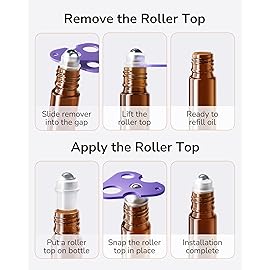 ULG 48-Pack Essential Oil Roller Bottles 10ml, Empty Bottles with Stainless Steel Roller Balls and Waterproof Labels, Amber Roller Balls For Essential Oils