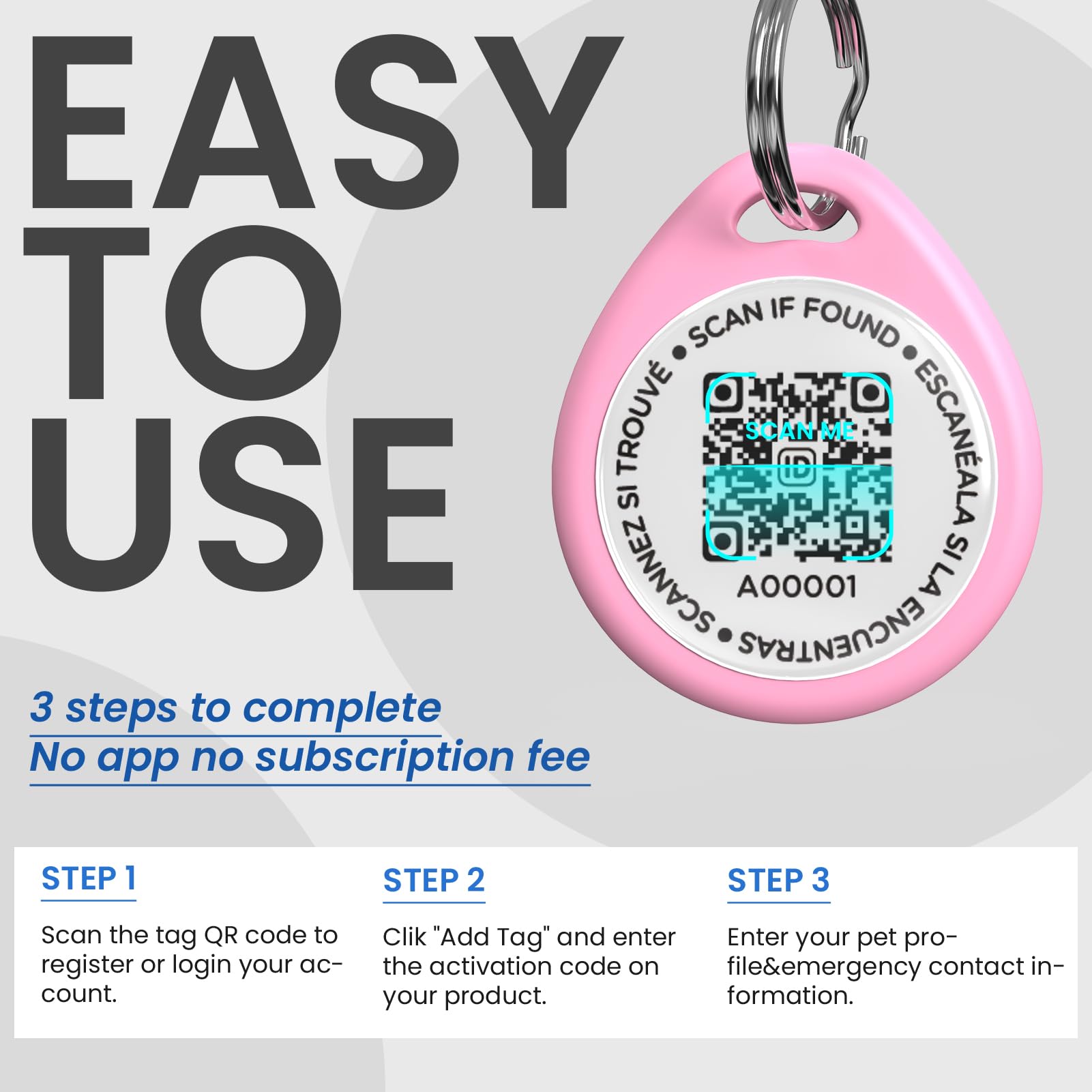 Targhette per gatti personalizzate, piccole, con codice QR, per collare per gattini, avvisi di posizione di scansione, rosa S