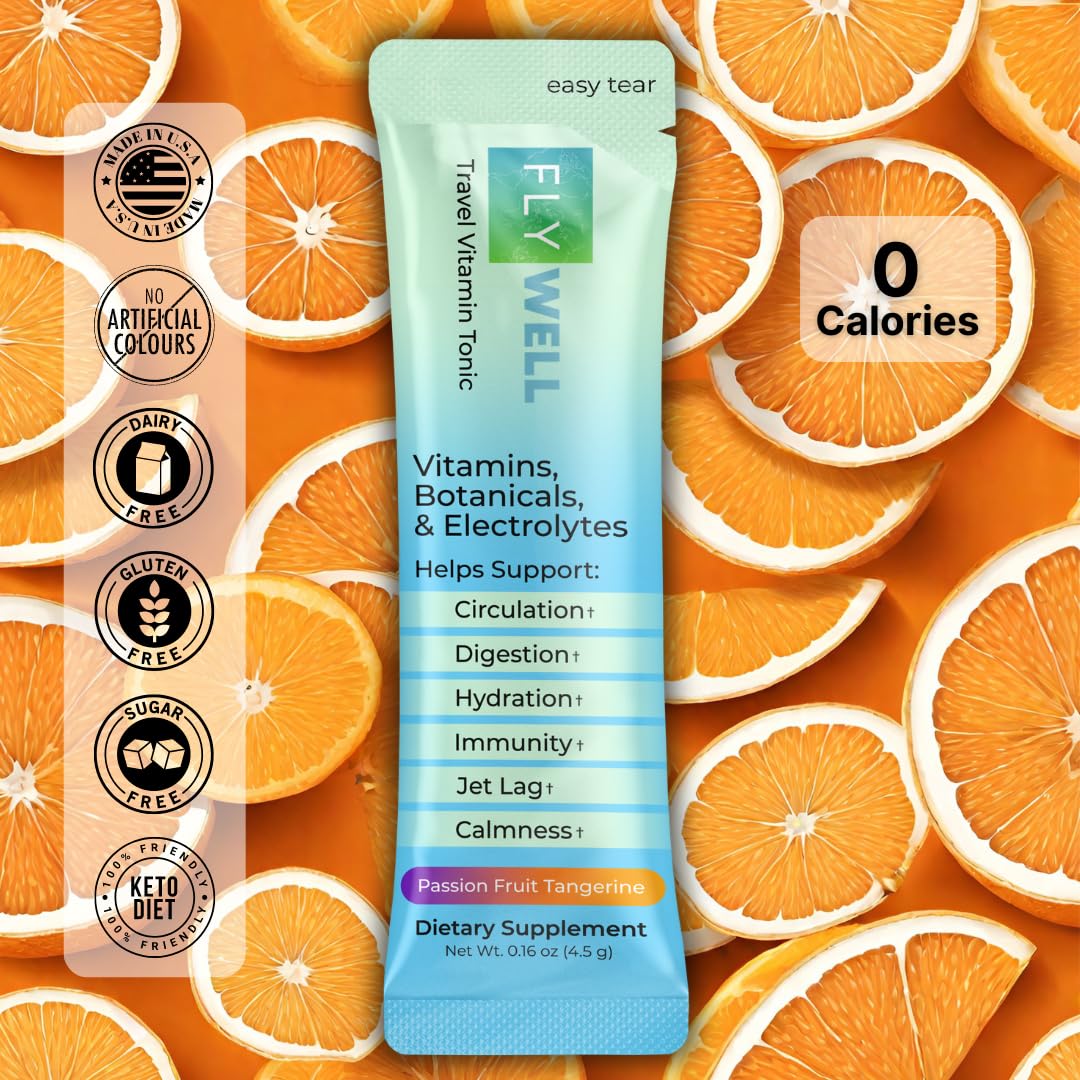 Lot de 15 bâtonnets de poudre d'électrolytes de mandarine Fruit de la passion pour soulager le décalage horaire