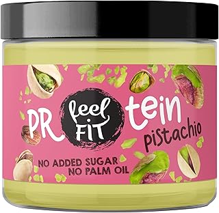 Feel Fit Protein Pistaziencreme, cremiger 24% Protein Brotaufstrich Ohne zucker, Ohne Palmöl, Zuckerarme & vegarisch, ideal auf Brot & für Desserts, low carb & keto 200g