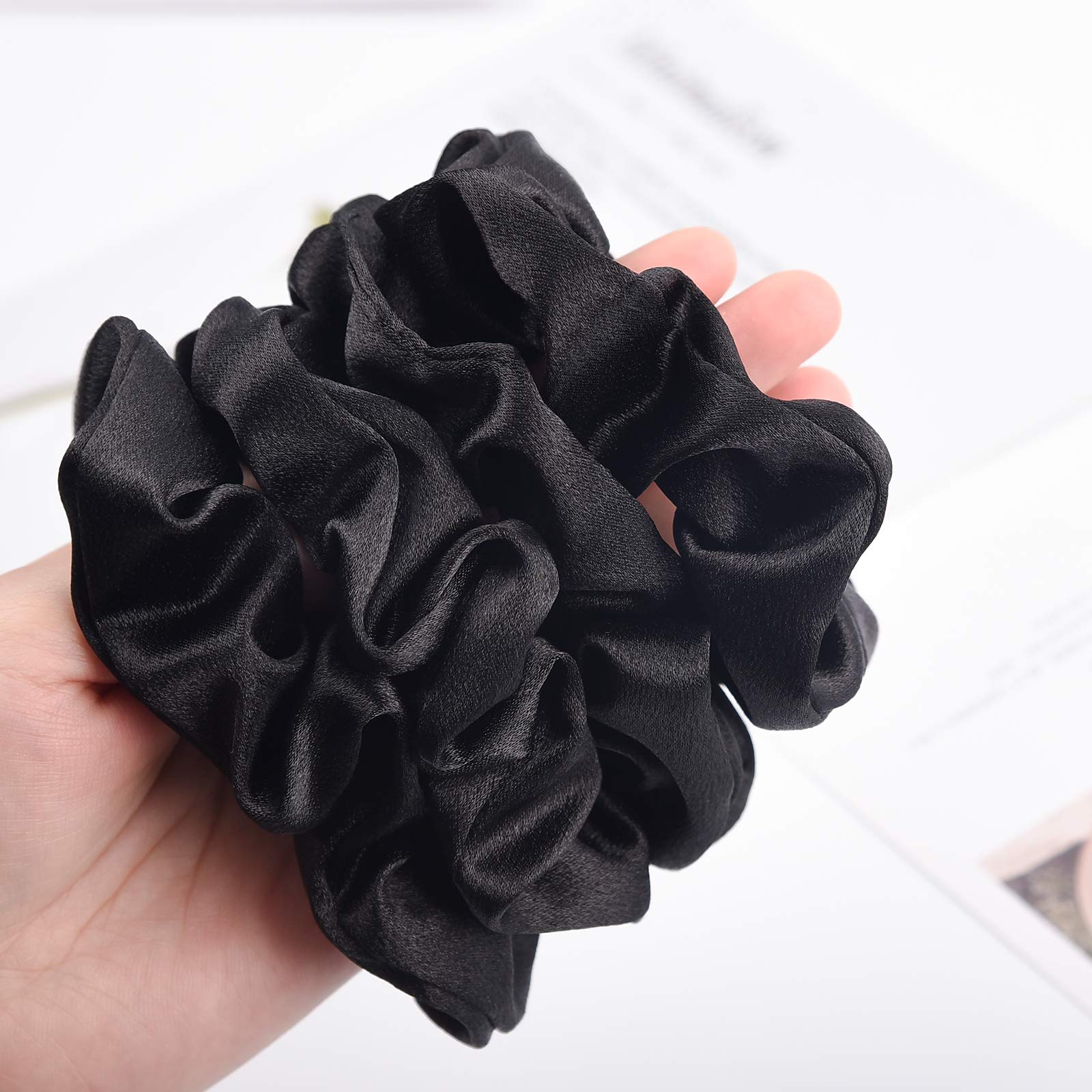 CEELGON Black Satin Silk Scrunchies for hair Big Scrunchies Satin Packs for Hair Scrunchies 10 Pack (Black) 3