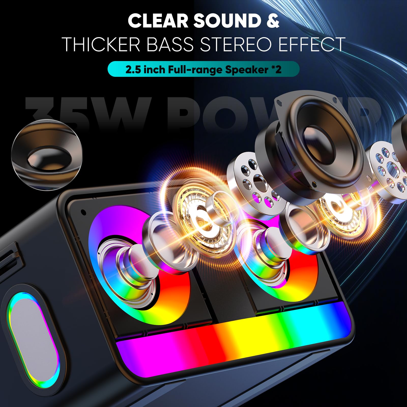 Karaoke-Maschine : Echter Tragbarer Lautsprecher mit 35W, 8-Stunden-Autonomie, 2 Aufladbare Drahtlose Mikrofone, LED, Karaoke-Maschine für Erwachsene & Kinder (CHJ171-Black)