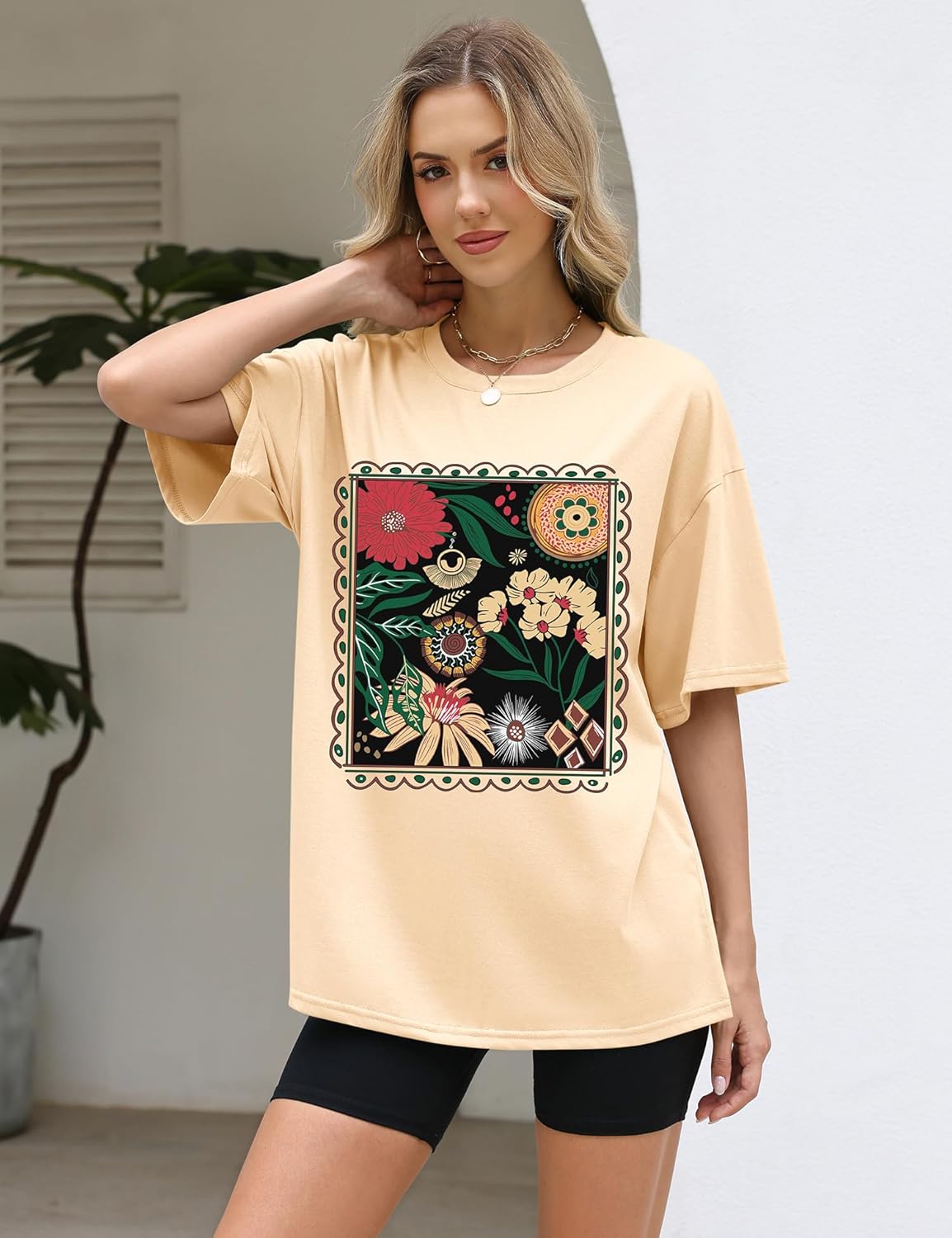 LOMON Oversized Graphic T Shirts for Women Short Sleeve Crewneck Summer Tops Loose Casual Basic Tees - Image 2