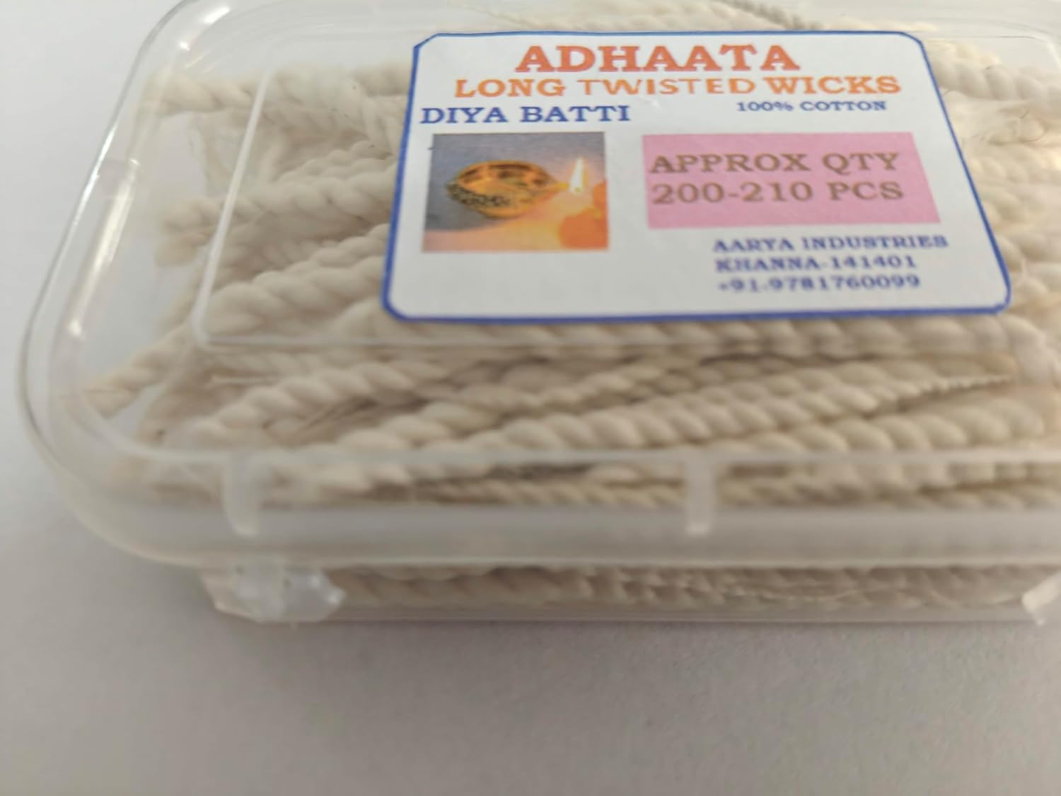 ADHAATA® Handmade Long Twisted Cotton Wicks for Oil Lamps - 100% Pure Natural Cotton Diya Batti for Pooja, Meditation, and Diwali - Chemical Free - (Pack of 200 Wicks)