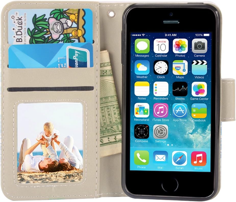 UrSpeedtekLive iPhone 5/5s/SE Case, iPhone 5/5s/SE Wallet Case, Premium PU Leather Wristlet Flip Case Cover with Card Slots & Stand for iPhone 5/5s/SE, Mandala