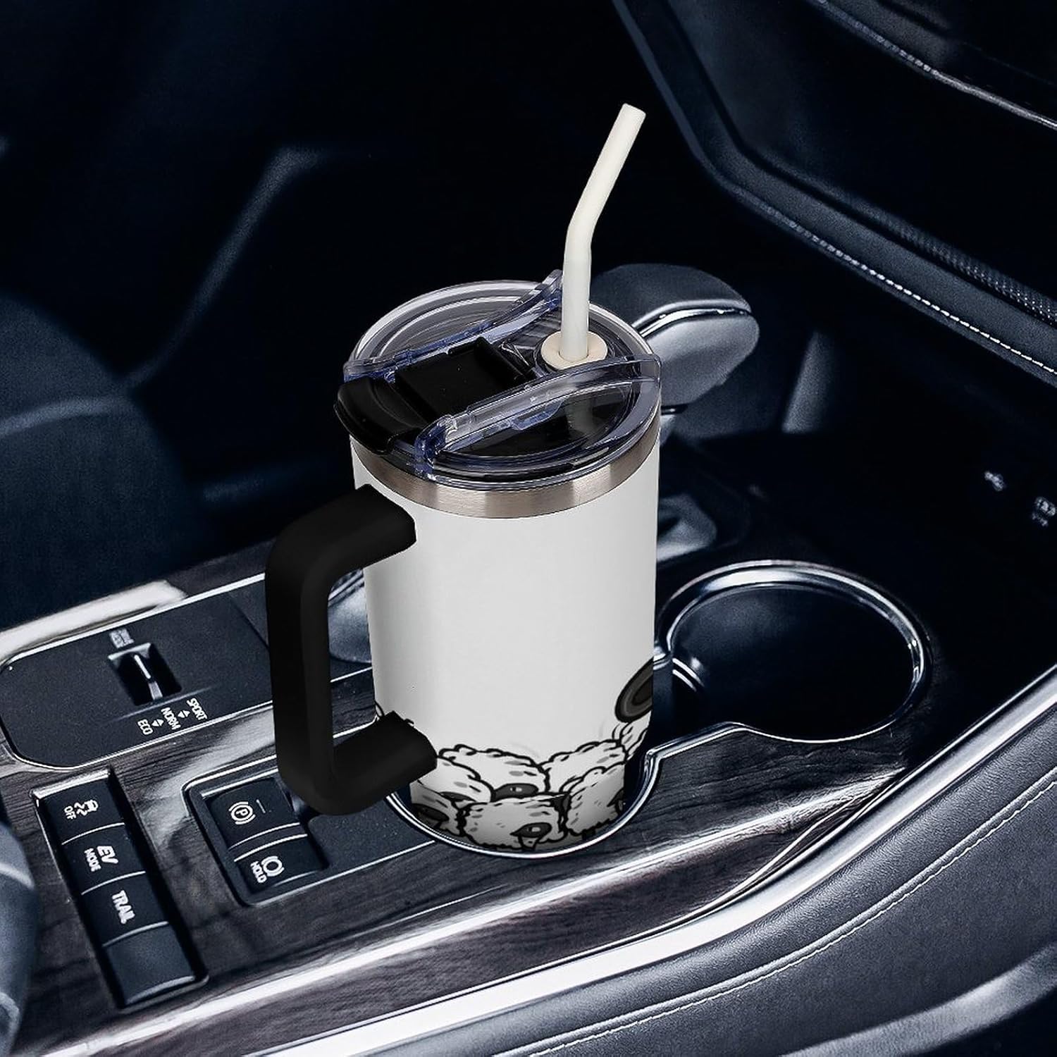40 Oz Tumbler with Straw And Lid Cartoon Black White Sheep Insulated Travel Coffee Mug Stainless Steel Water Bottle Vacuum Insulated Tumblers for Sport Work Car Travel Weekends