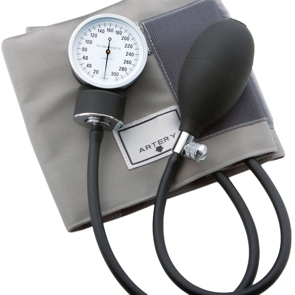 Esfigmomanómetro aneroide de bolsillo ADC Prosphyg 770 con brazalete de presión arterial para adultos y estuche de transporte negro gris