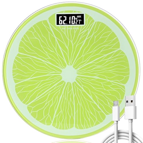 Báscula de baño para peso corporal, recargable, capacidad de hasta 400 libras, no requiere pilas, diseño único de rodajas de lima, pantalla LED