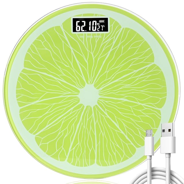 Bathroom Scale for Body Weight Rechargeable Up to 400 lb Capacity No Batteries Required Unique Lime Slice Design