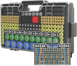 Battery Organizer Storage Holder Box Case with Tester, Ultra-Large 275+ Batteries Double-Sided Variety Pack,Holds AA AAA 4A C D Cell 9V 3V Lithium18650 LR44 CR2 CR123 CR1632