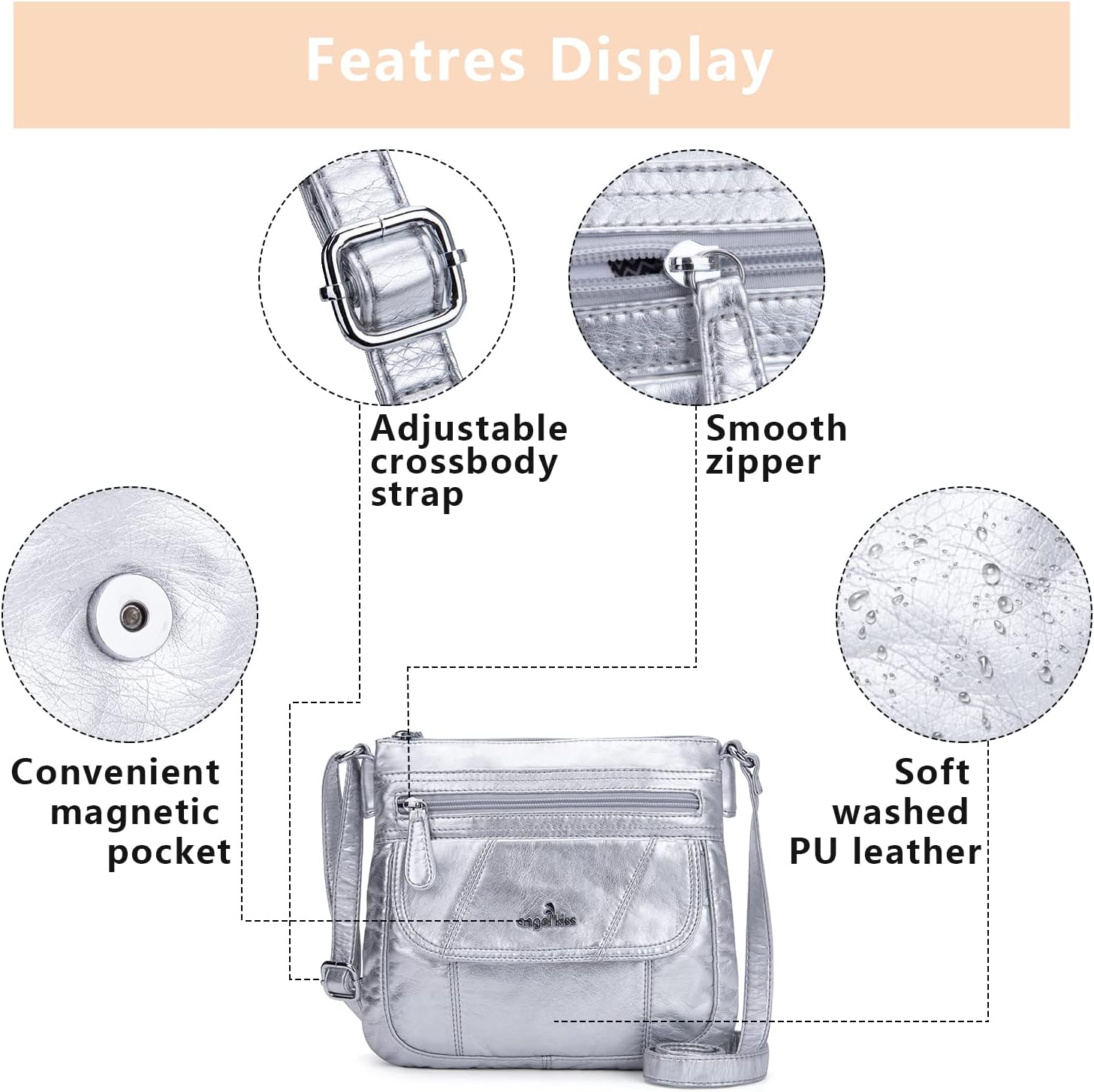 Angelkiss Small Womens Crossbody Bag Leather Shoulder Purse for Women Hobo Bag with Adjustable Shoulder Strap - Image 5