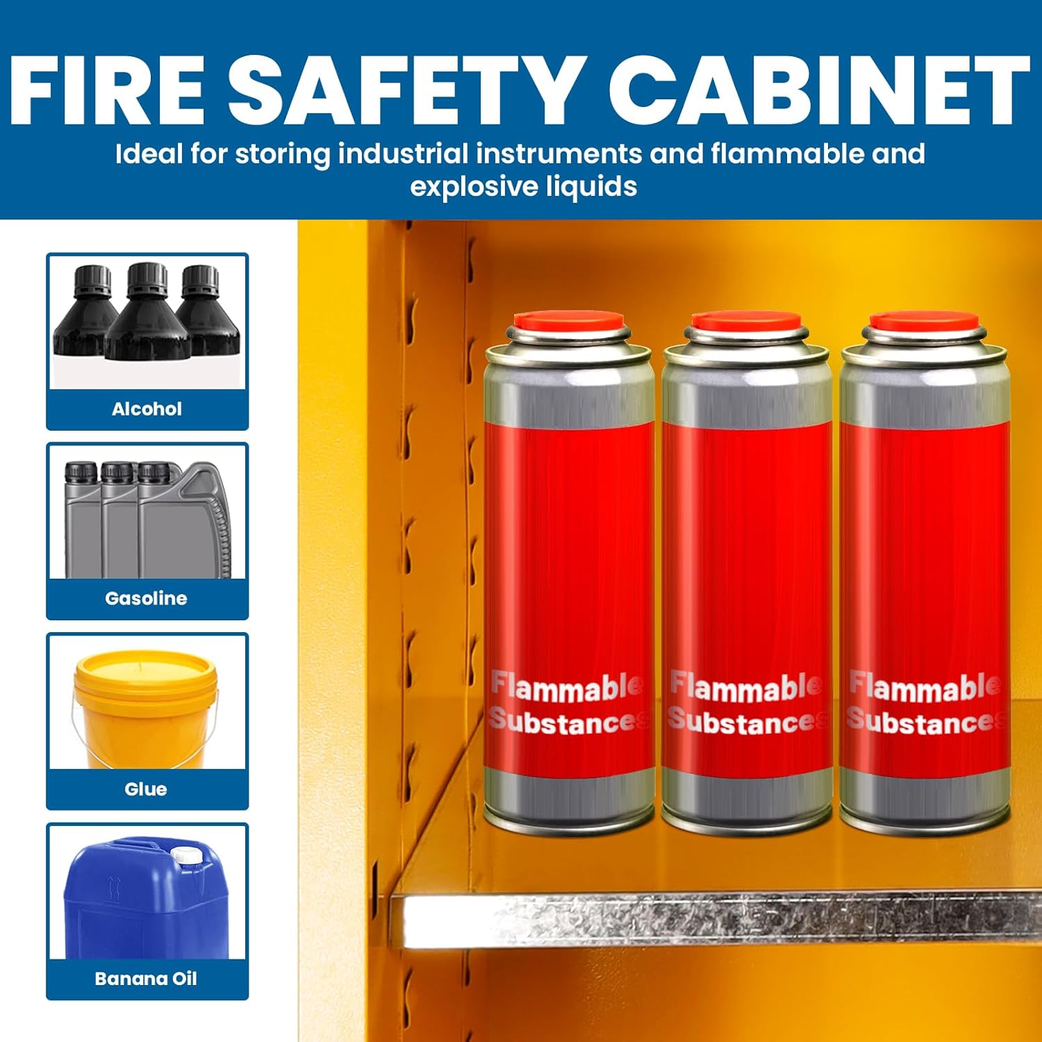 Galvanized Steel Storage Cabinet for Industrial Chemicals 34'' x 34'' x 65'', 60 Gallon Chemical Safety Cabinet with Lockable Manual Closing Doors - Yellow