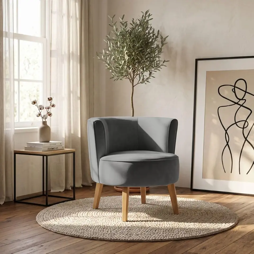Poltrona Decorativa para Sala de Jantar Confortável Tecido Veludo MOBLAN decor (Cinza)