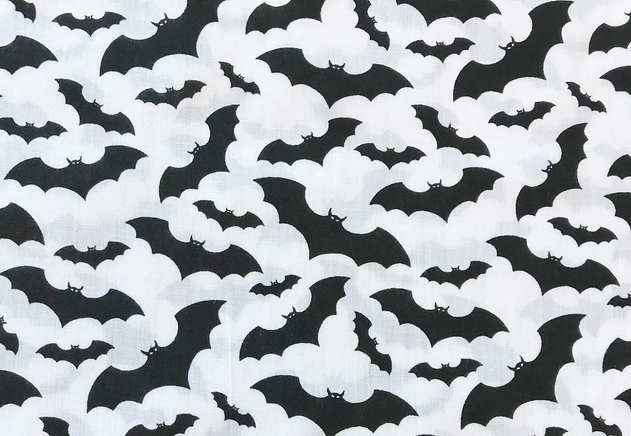 Oddies Textile Black & White Halloween Polycotton Fabric - Bats - Fabric Craft Material Metre Black With White Skulls