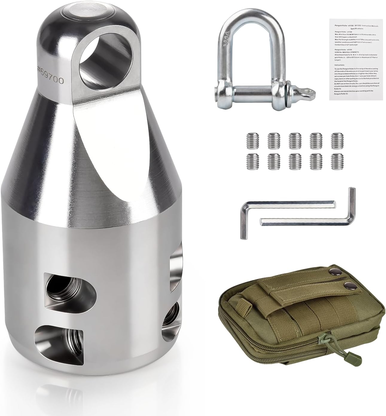 69700 Penguin Puller Sr. Wire Pulling Attachment, Electrical Cable Pulling Tool, 4000 LBS Max Pull Force, Fits 3/0 to 350 MCM Copper or Aluminum Wire & Cable