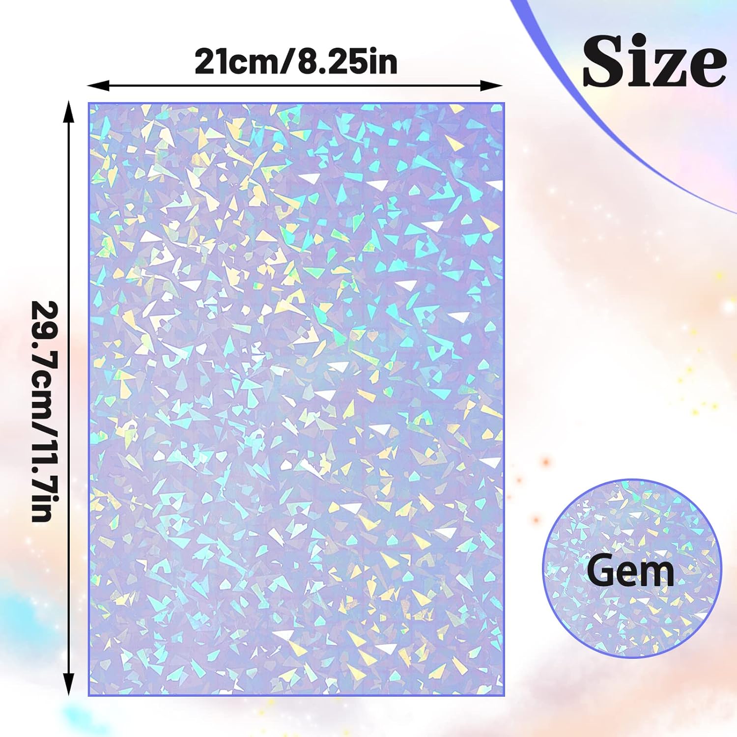 60 Sheets Holographic Laminate Sheets Clear Glitter A4 Size Vinyl Sticker Paper Holographic Overlay Self Adhesive Waterproof Transparent Film, 11.7 x 8.3 Inch (Broken Grass)