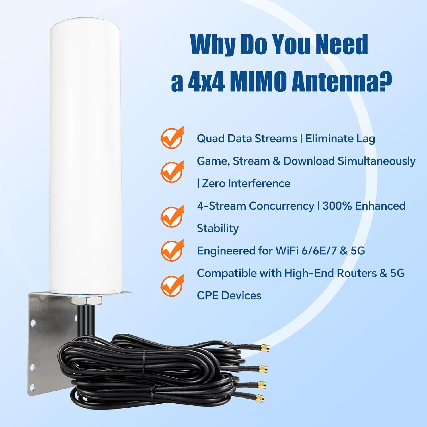 Boobrie 4x4 MIMO 4G LTE 5G Antenna 600-6000MHz Omnidirectional WiFi Antenna with SMA TS9 Connector 9.84ft RG58 Cable for T-Mobile Home Internet Verizon AT&T Modem Routers Gateways Hotspot Cellular